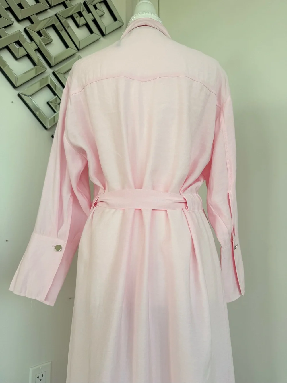 Long Pink Button-Front Shirt Dress